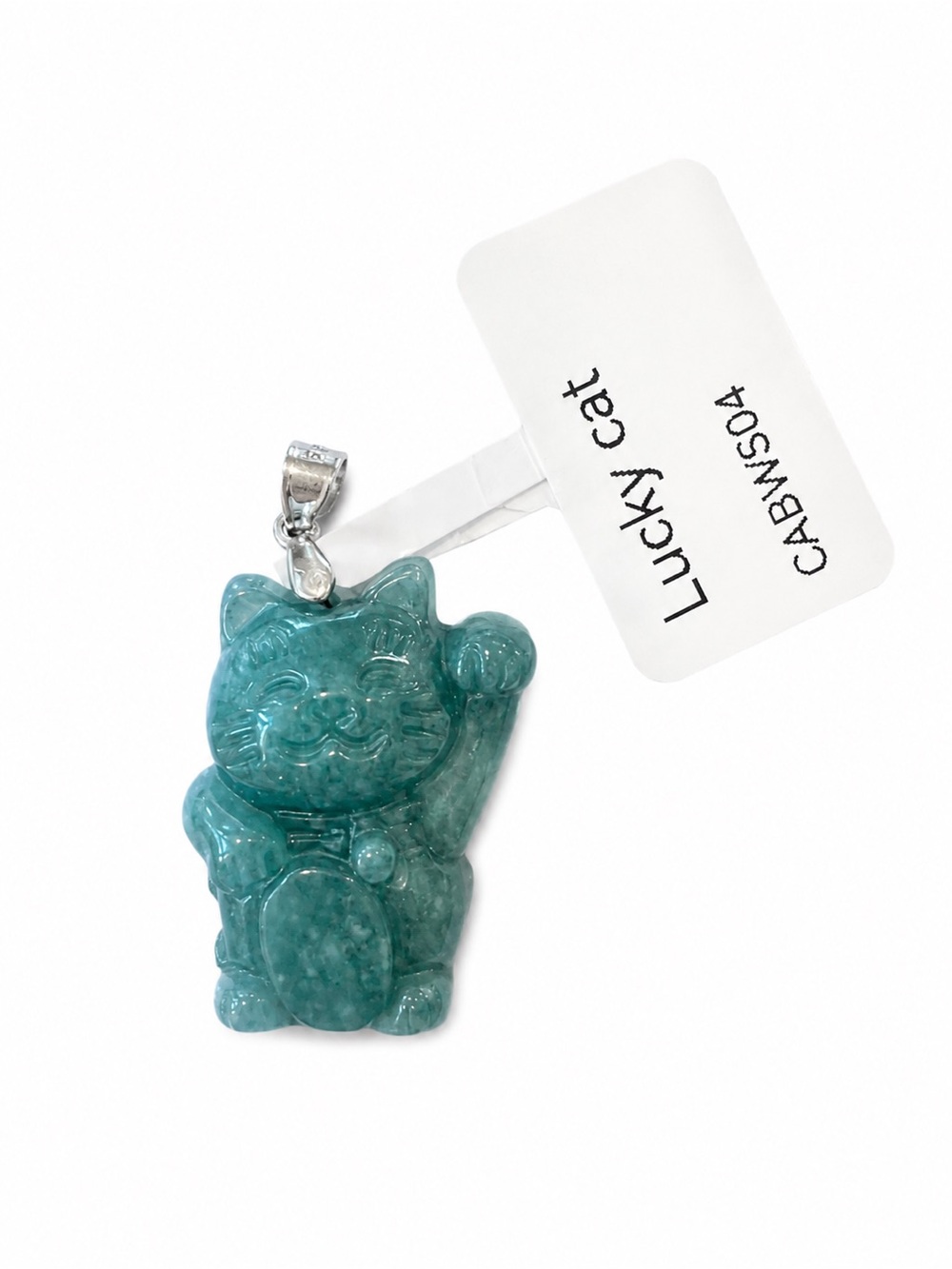 Lucky Cat Jade Green Stone Pendant